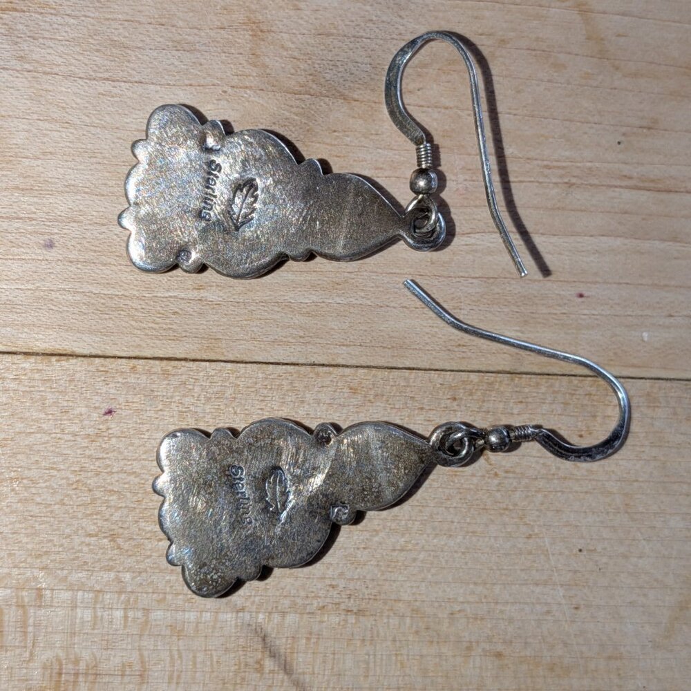 Sterling silver dangling pierced earrings with multi-colored stones - Picture 2 of 4